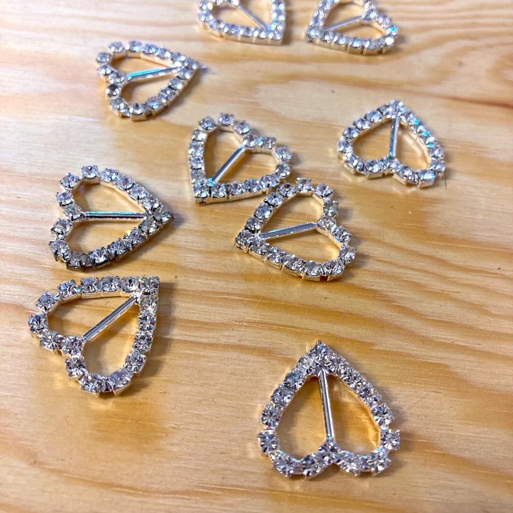 10 pieces 0.75” Cubic Zirconia Heart Shaped Ribbon Sliders